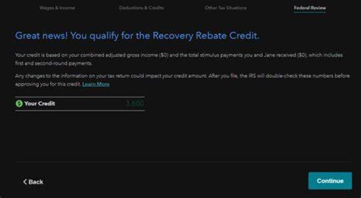 How do I claim my recovery rebate credit on TaxAct?