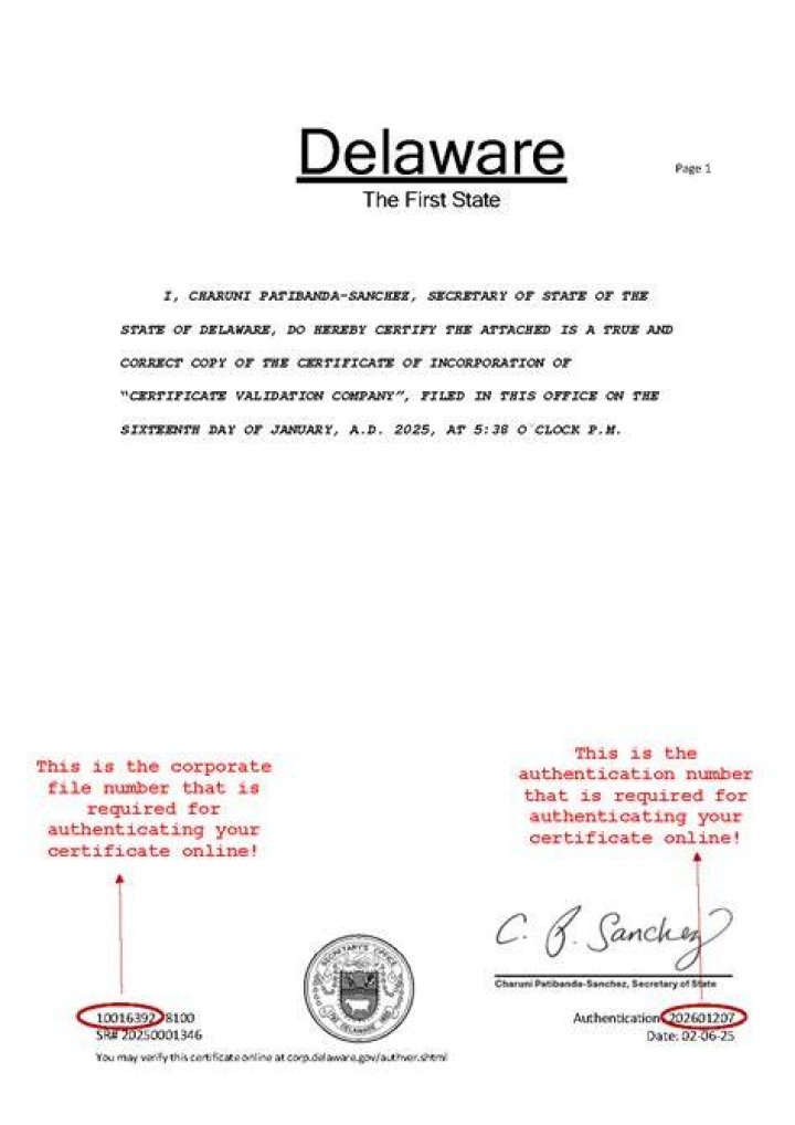 What is corporation Number Delaware?