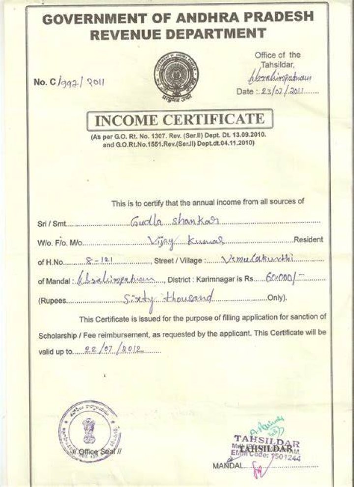 What is income in income certificate?
